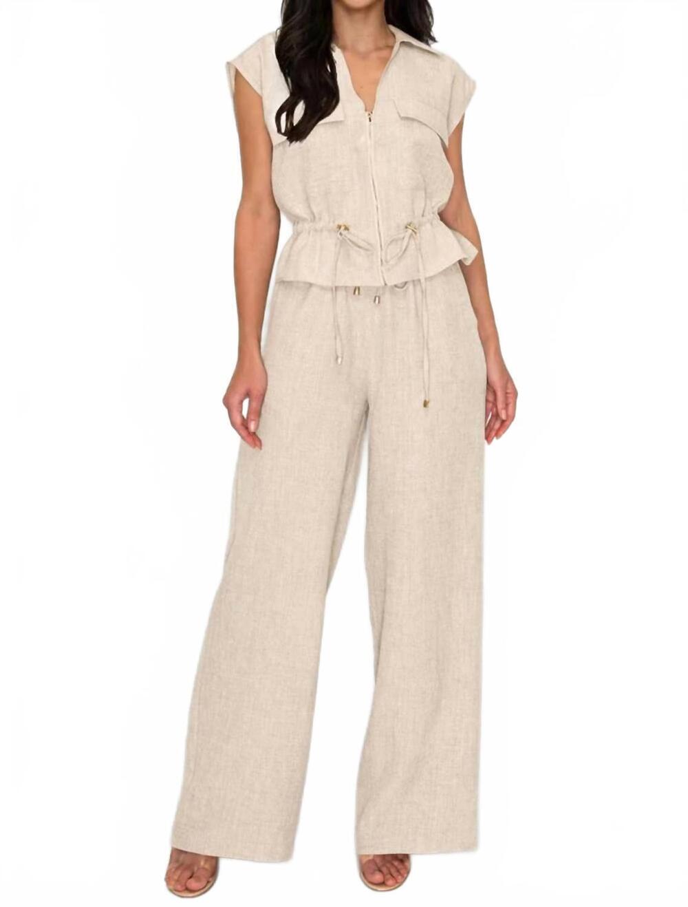 NEW HER BOTTARI utility zip-front top & wide-leg pants set in oatmeal